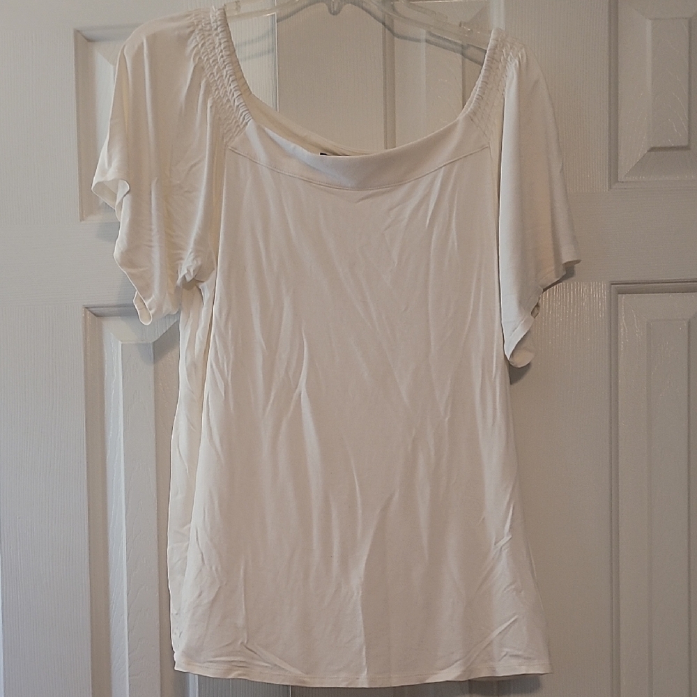 J. Jill Cream Short Sleeve Blouse On Or Off Shoulder